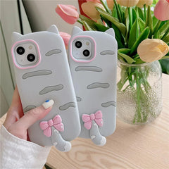 3D Cartoon Bowknot Cat Cute Phone Cases For iPhone 15 14 Plus 13 12 11 Pro Max