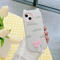 3D Cartoon Bowknot Cat Cute Phone Cases For iPhone 15 14 Plus 13 12 11 Pro Max