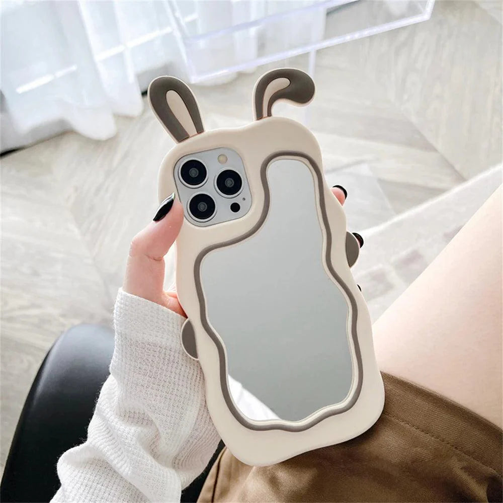 3D Cute Rabbit Ear Mirror Phone Cases For iPhone 15 14 13 11 12 Pro Max XS XR X 7 8 Plus Cartoon Shockproof Cover