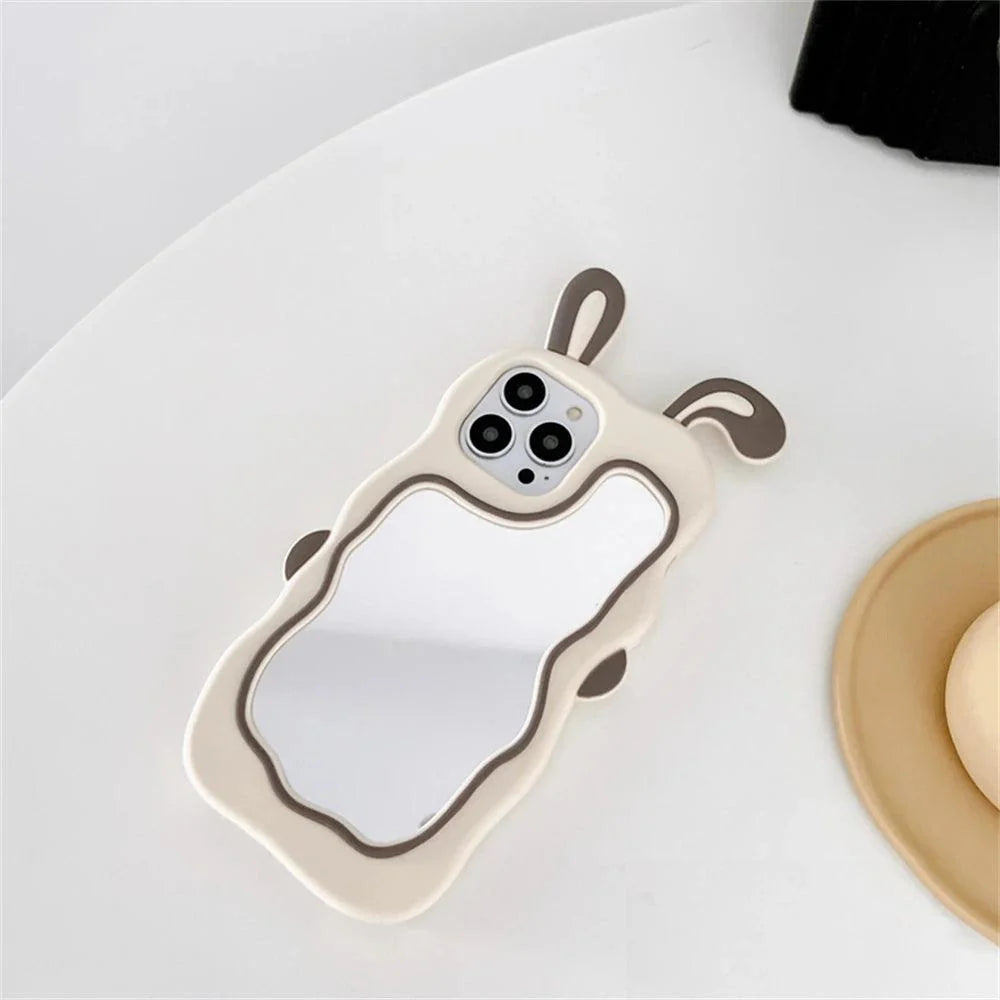 3D Cute Rabbit Ear Mirror Phone Cases For iPhone 15 14 13 11 12 Pro Max XS XR X 7 8 Plus Cartoon Shockproof Cover