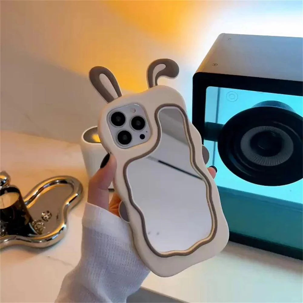 3D Cute Rabbit Ear Mirror Phone Cases For iPhone 15 14 13 11 12 Pro Max XS XR X 7 8 Plus Cartoon Shockproof Cover