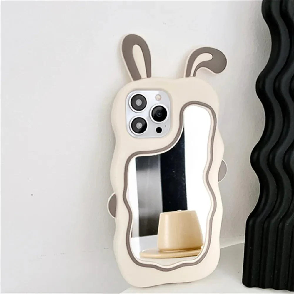 3D Cute Rabbit Ear Mirror Phone Cases For iPhone 15 14 13 11 12 Pro Max XS XR X 7 8 Plus Cartoon Shockproof Cover