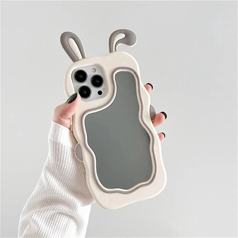 3D Cute Rabbit Ear Mirror Phone Cases For iPhone 15 14 13 11 12 Pro Max XS XR X 7 8 Plus Cartoon Shockproof Cover