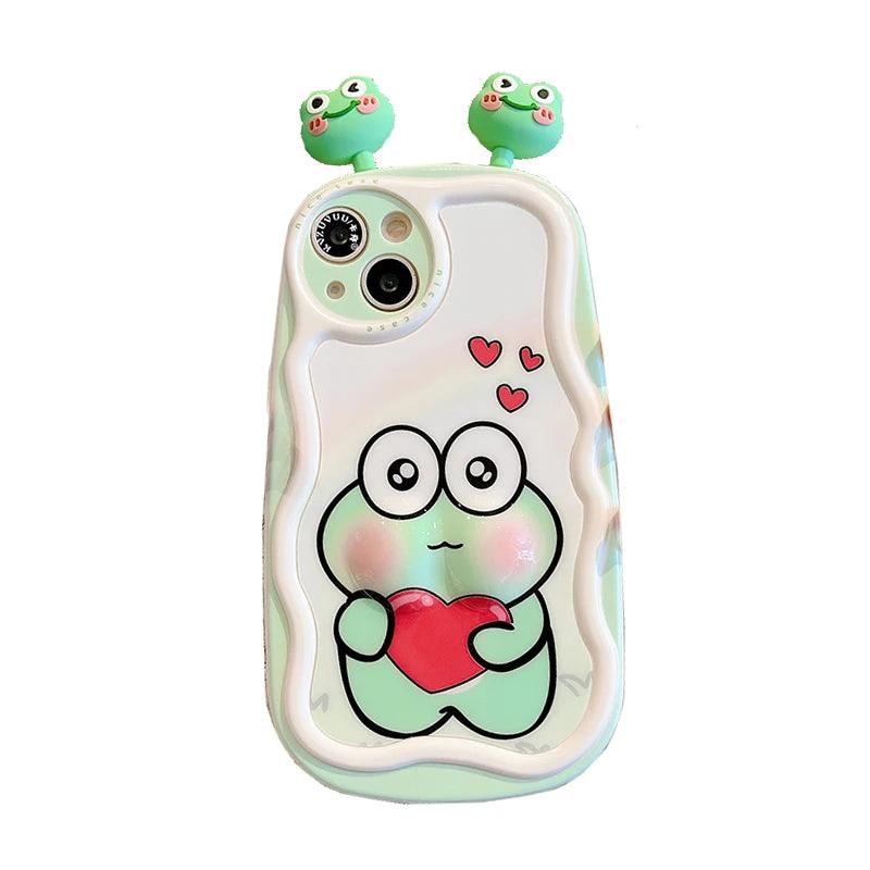 3D Ears Frog Cute Phone Case - Wave Edge - For iPhone 15 Pro Max, 14, 13, 11, 12