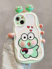 3D Ears Frog Cute Phone Case - Wave Edge - For iPhone 15 Pro Max, 14, 13, 11, 12