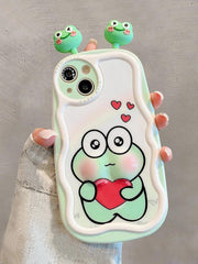 3D Ears Frog Cute Phone Case - Wave Edge - For iPhone 15 Pro Max, 14, 13, 11, 12