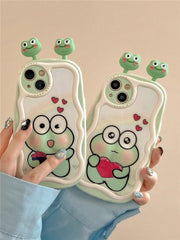 3D Ears Frog Cute Phone Case - Wave Edge - For iPhone 15 Pro Max, 14, 13, 11, 12