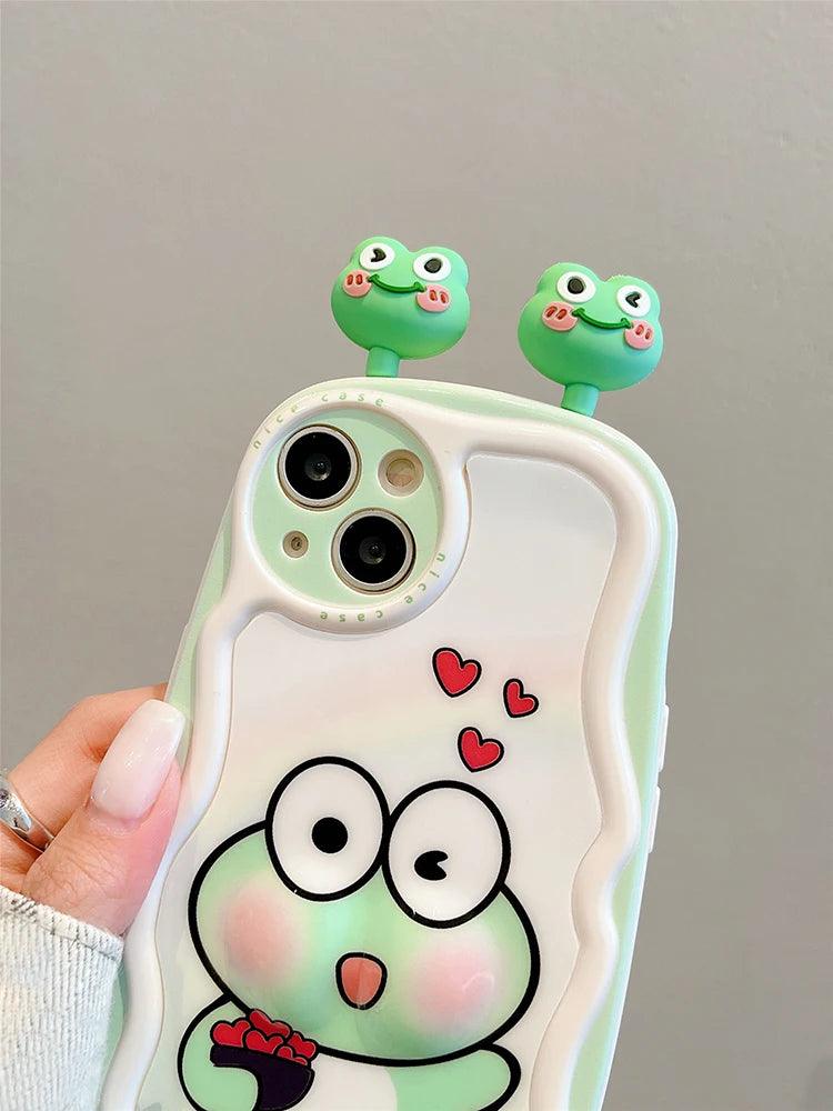 3D Ears Frog Cute Phone Case - Wave Edge - For iPhone 15 Pro Max, 14, 13, 11, 12