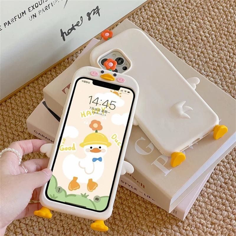 3D Flower Duck Cute Phone Cases For iPhone 15 14 13 12 11 Pro XS Max X XR 7 8 6S Plus SE