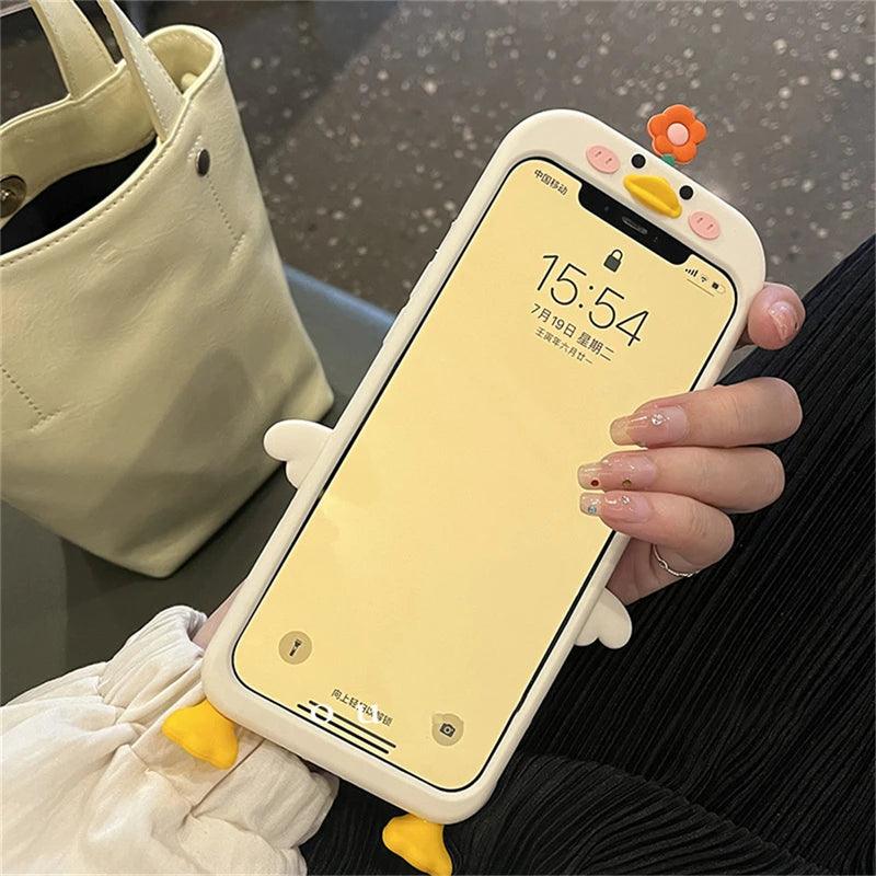 3D Flower Duck Cute Phone Cases For iPhone 15 14 13 12 11 Pro XS Max X XR 7 8 6S Plus SE