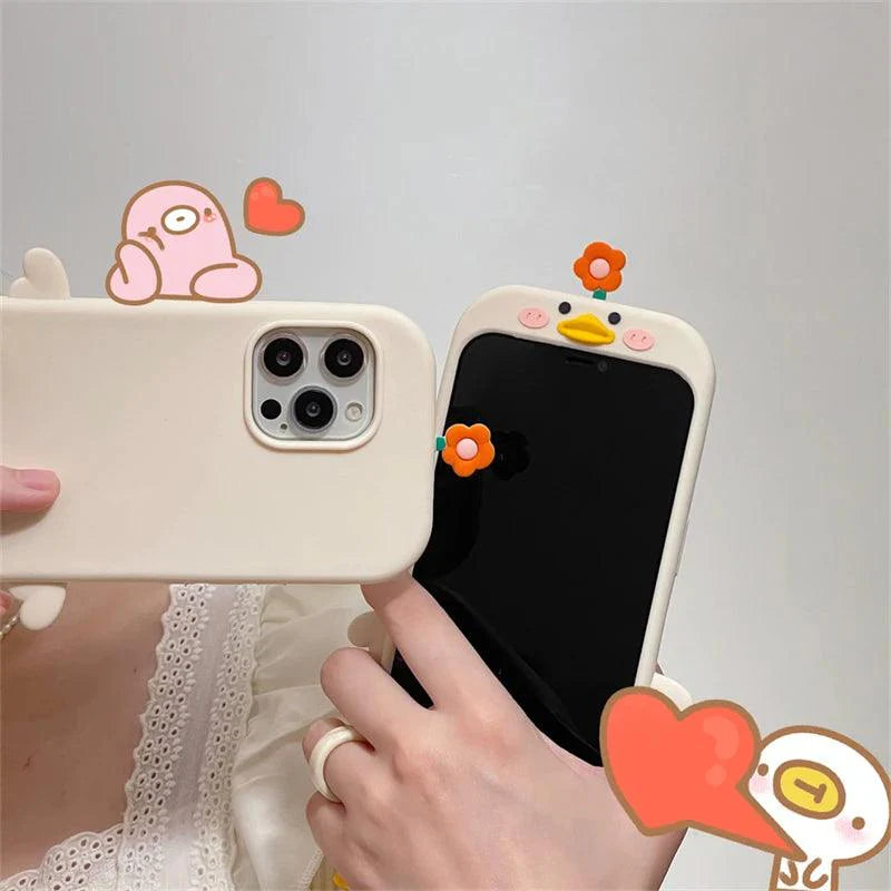 3D Flower Duck Cute Phone Cases For iPhone 15 14 13 12 11 Pro XS Max X XR 7 8 6S Plus SE