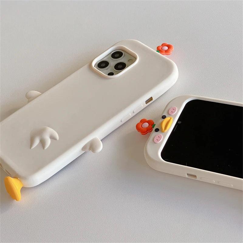 3D Flower Duck Cute Phone Cases For iPhone 15 14 13 12 11 Pro XS Max X XR 7 8 6S Plus SE