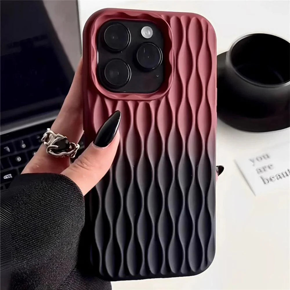 3D Grid Silicone Cover with Gradient Design - Cute Phone Case for iPhone 11, 12 Pro Max, 13, and 14 Pro