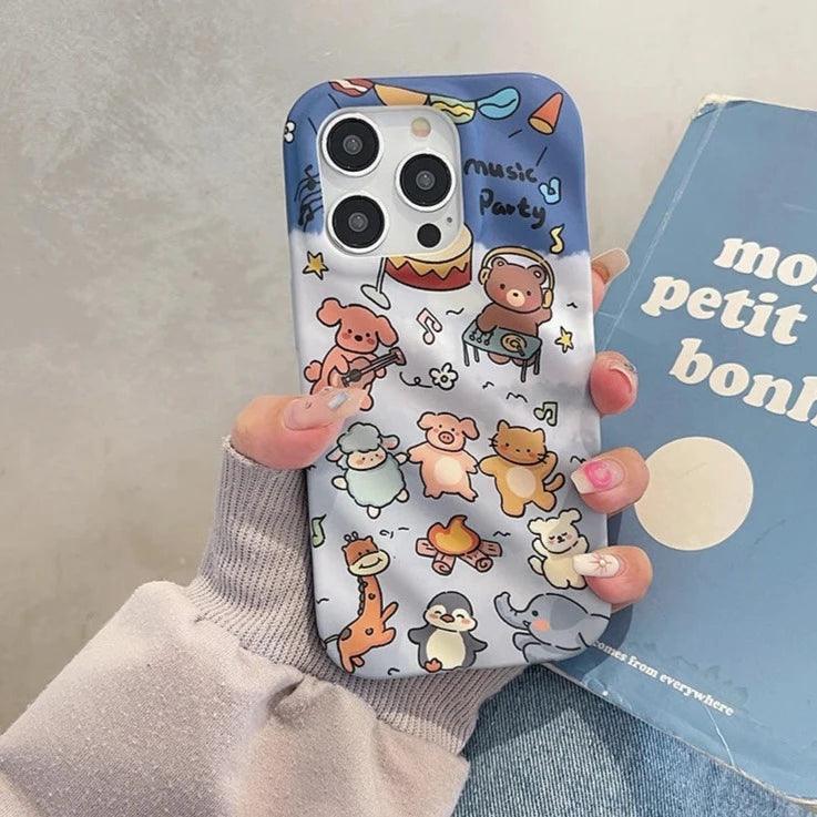 3D Wavy Cartoon Animal Pattern - Cute Phone Case For iPhone 15 Pro Max, 14, 13, 11, or 12