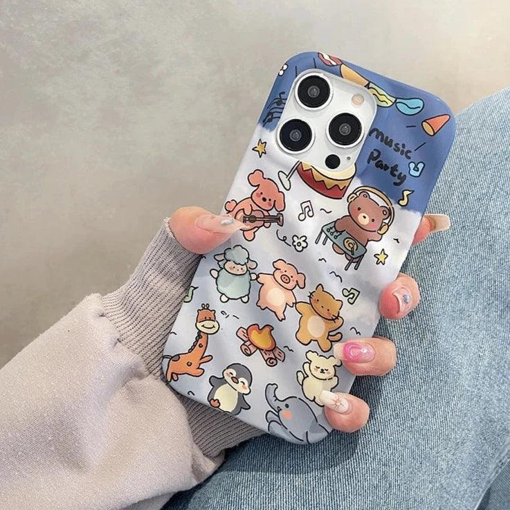 3D Wavy Cartoon Animal Pattern - Cute Phone Case For iPhone 15 Pro Max, 14, 13, 11, or 12