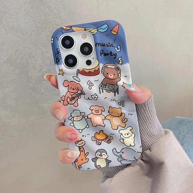 3D Wavy Cartoon Animal Pattern - Cute Phone Case For iPhone 15 Pro Max, 14, 13, 11, or 12