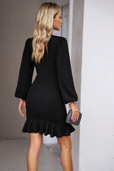 Ruched Ruffled Sleeve Mini Dress
