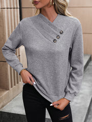 Buttoned Neck Long Sleeve Blouse
