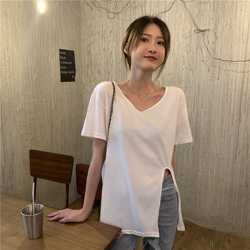 Summer Slit V-neck Tee