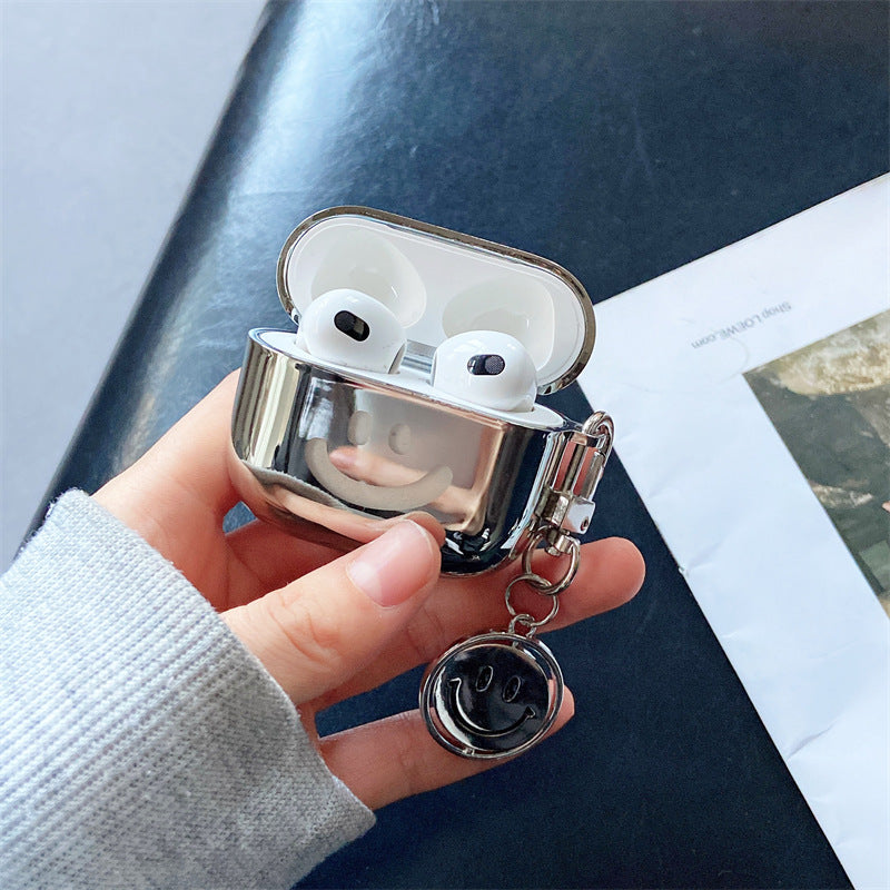 Cartoon Smiley Silvery Airpods Case With Pendant