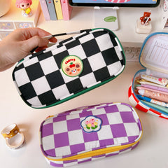 Checkerboard Large Capacity Pencil Case