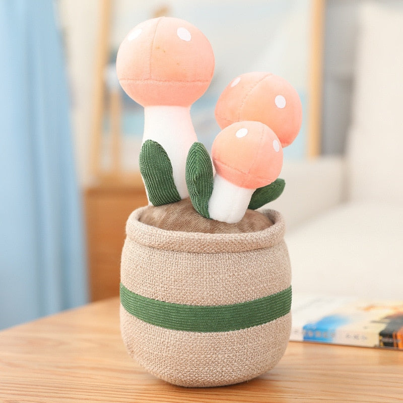 4 Choices Mushroom/succulent/tulip/bouquet Green Plant Potted Plant Ornament Rag Doll Plush Toy Home Birthday Gift for Children