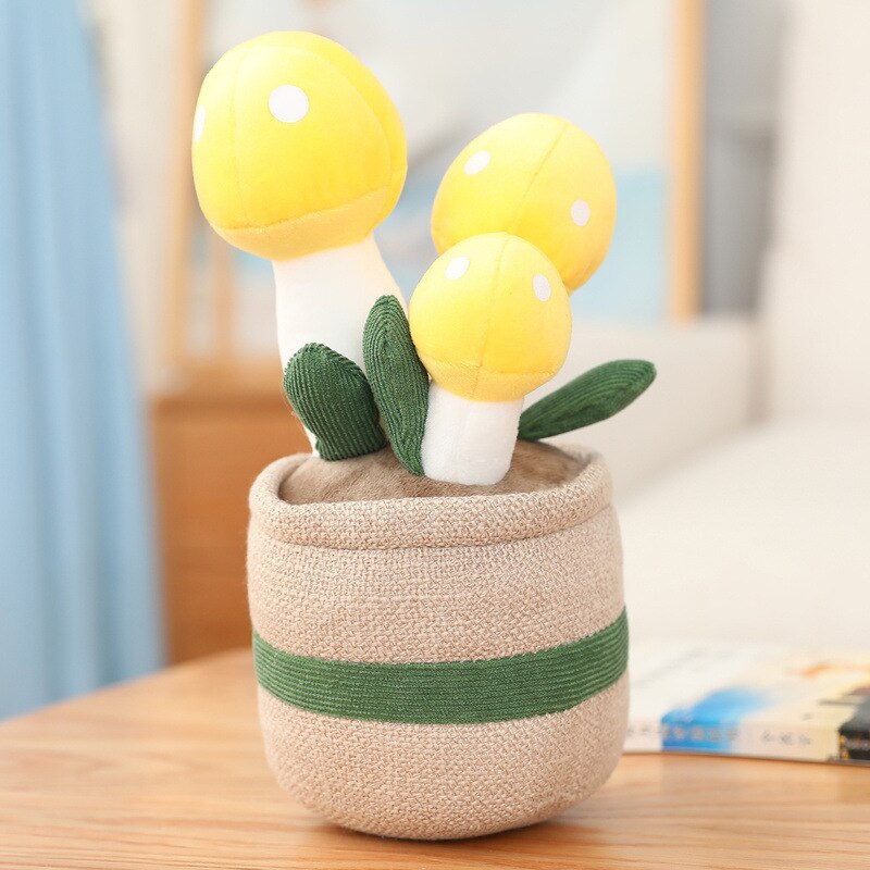 4 Choices Mushroom/succulent/tulip/bouquet Green Plant Potted Plant Ornament Rag Doll Plush Toy Home Birthday Gift for Children