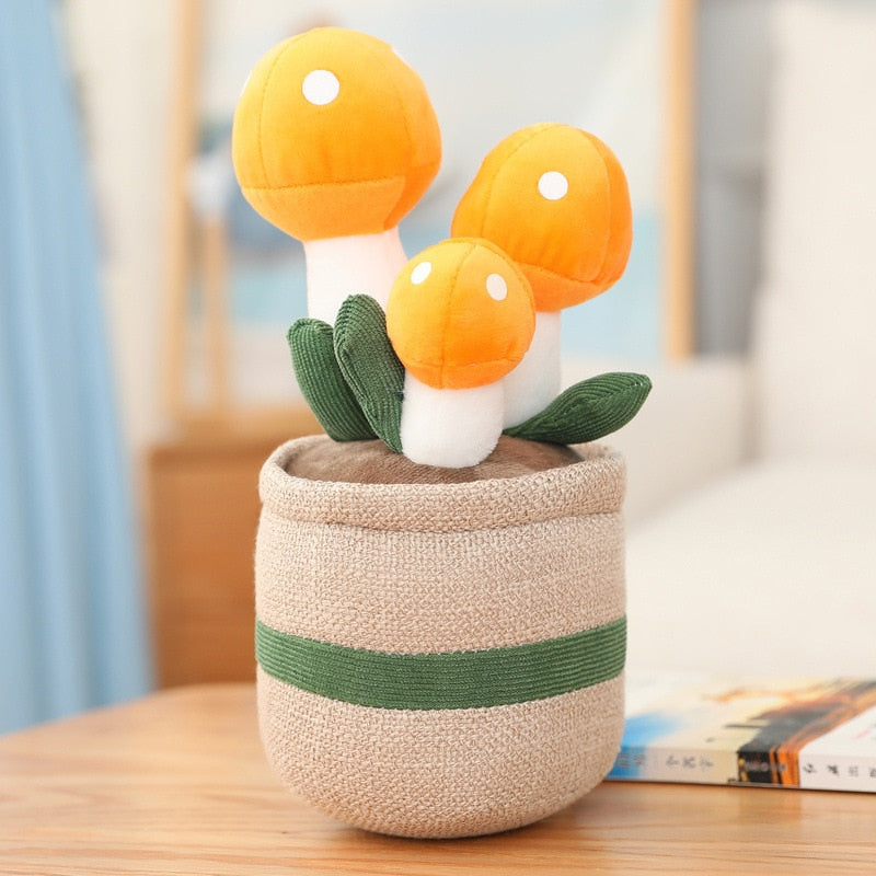 4 Choices Mushroom/succulent/tulip/bouquet Green Plant Potted Plant Ornament Rag Doll Plush Toy Home Birthday Gift for Children