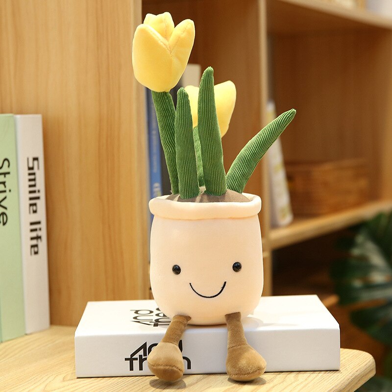 4 Choices Mushroom/succulent/tulip/bouquet Green Plant Potted Plant Ornament Rag Doll Plush Toy Home Birthday Gift for Children