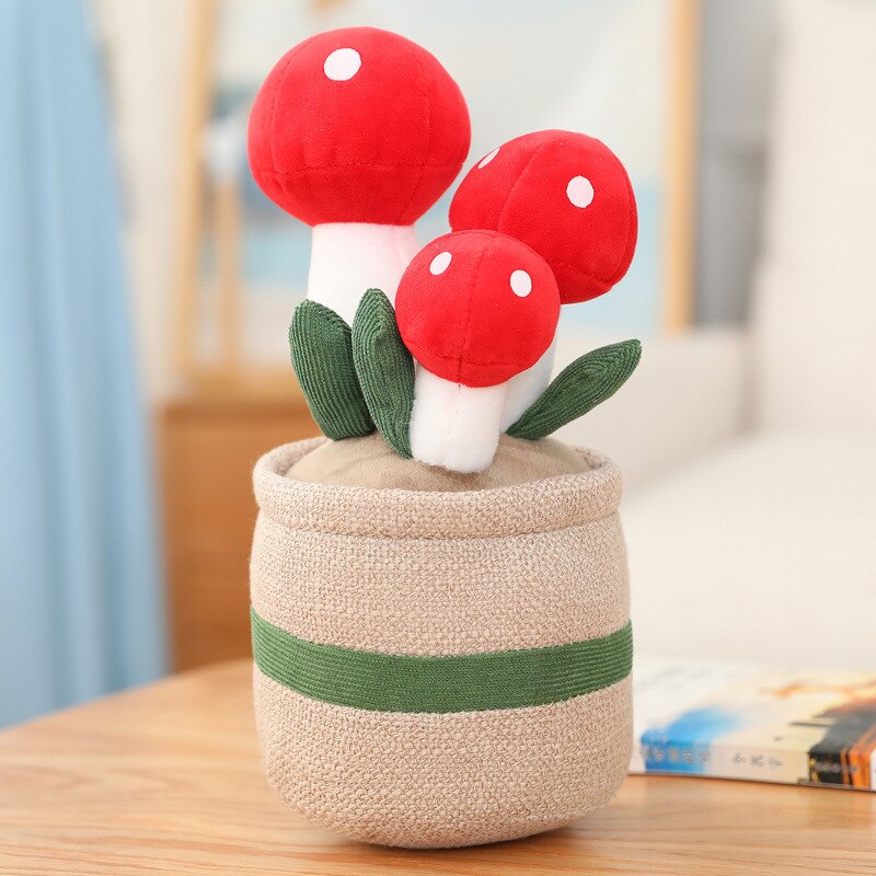 4 Choices Mushroom/succulent/tulip/bouquet Green Plant Potted Plant Ornament Rag Doll Plush Toy Home Birthday Gift for Children