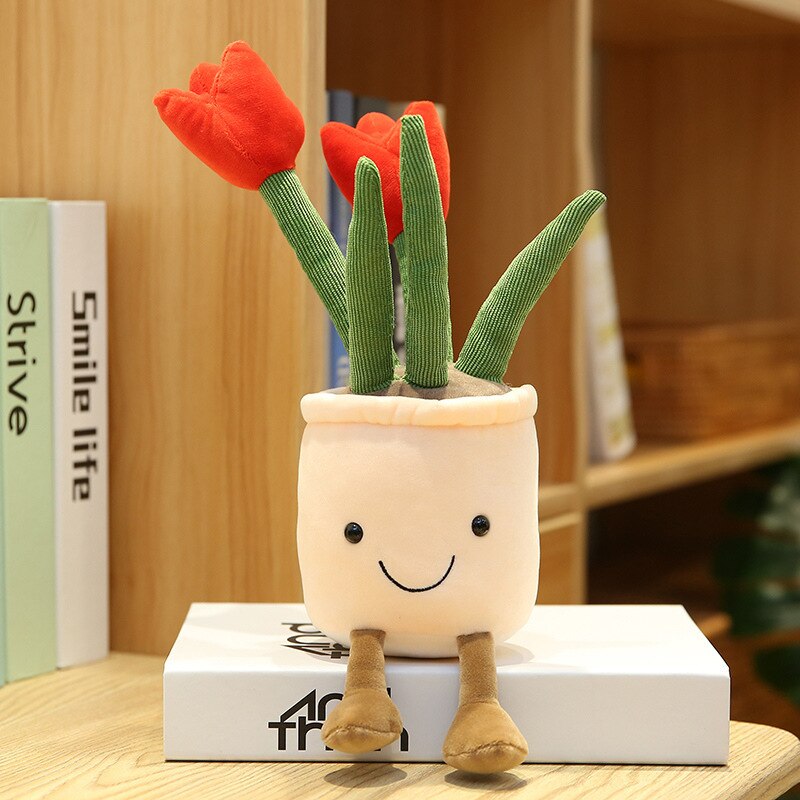 4 Choices Mushroom/succulent/tulip/bouquet Green Plant Potted Plant Ornament Rag Doll Plush Toy Home Birthday Gift for Children