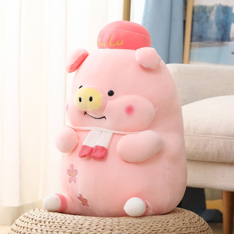 40~60cm Lulu Pink Pig Standing Fat Stuffed Dressed Sakura Pig Sweet Animal Piggy Plushie Toy for Girl Girlfriend Present