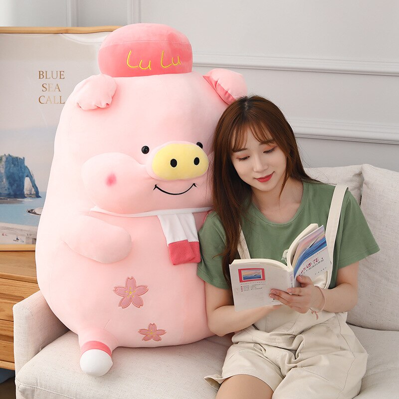 40~60cm Lulu Pink Pig Standing Fat Stuffed Dressed Sakura Pig Sweet Animal Piggy Plushie Toy for Girl Girlfriend Present