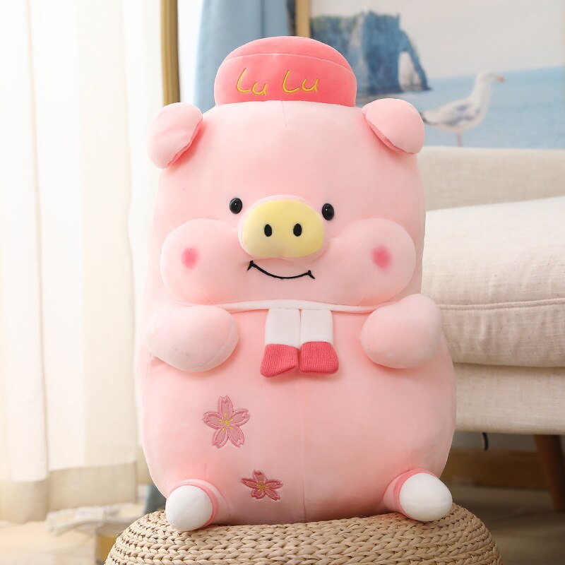 40~60cm Lulu Pink Pig Standing Fat Stuffed Dressed Sakura Pig Sweet Animal Piggy Plushie Toy for Girl Girlfriend Present