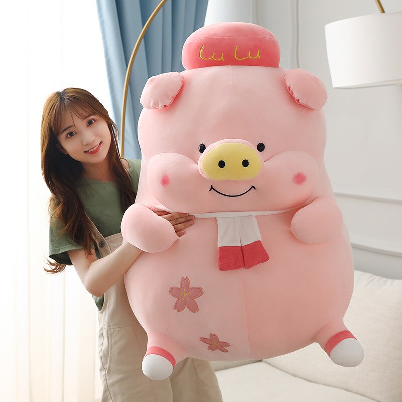 40~60cm Lulu Pink Pig Standing Fat Stuffed Dressed Sakura Pig Sweet Animal Piggy Plushie Toy for Girl Girlfriend Present