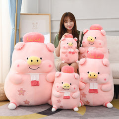 40~60cm Lulu Pink Pig Standing Fat Stuffed Dressed Sakura Pig Sweet Animal Piggy Plushie Toy for Girl Girlfriend Present