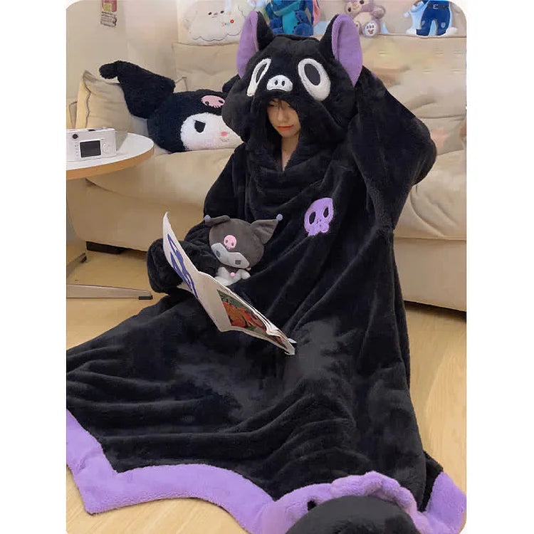 Funny Cartoon Bat Plush Hooded Jumpsuit Pajamas Dress