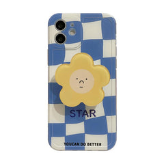 Blue Checkerboard Flower Phone Cases