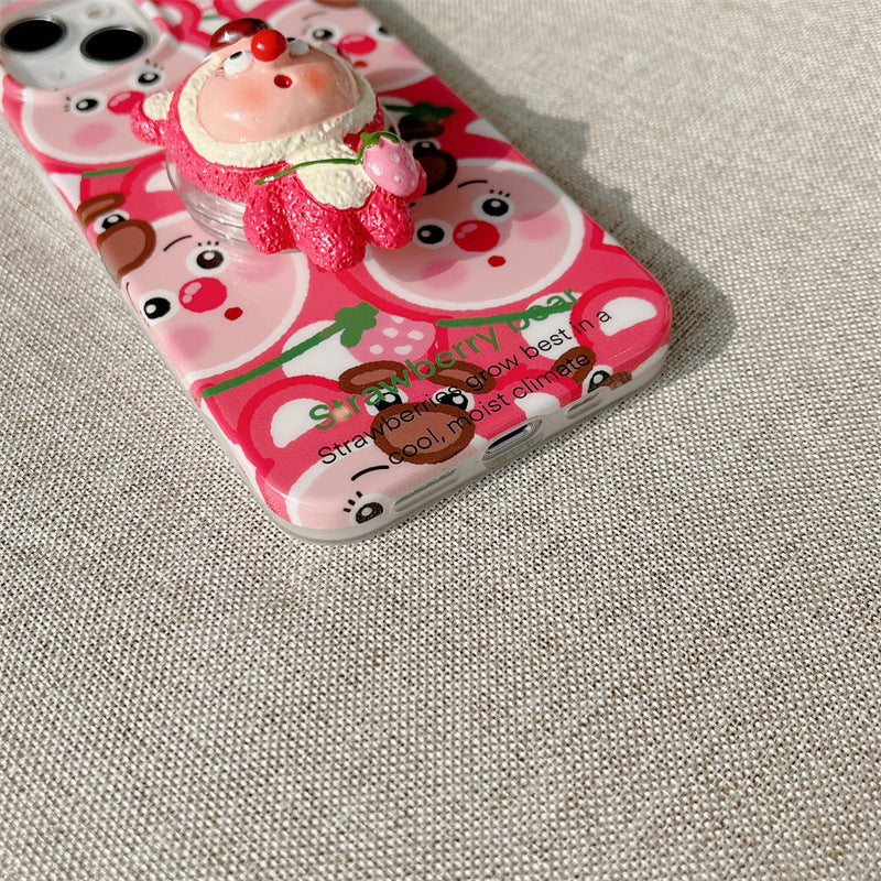 Cute Strawberry Bear Stand Phone Case