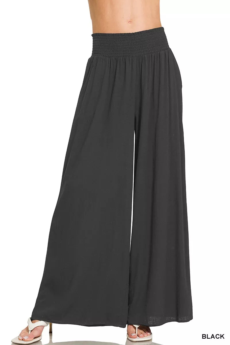 Smocked Waistband Wide Leg Lounge Pants