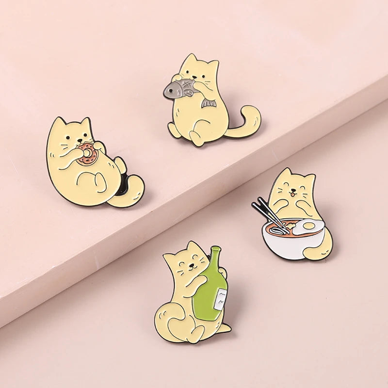 Creative Cute Greedy Cat Pins