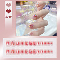 Square Diamond Blush Wearable Nails Finished Manicure