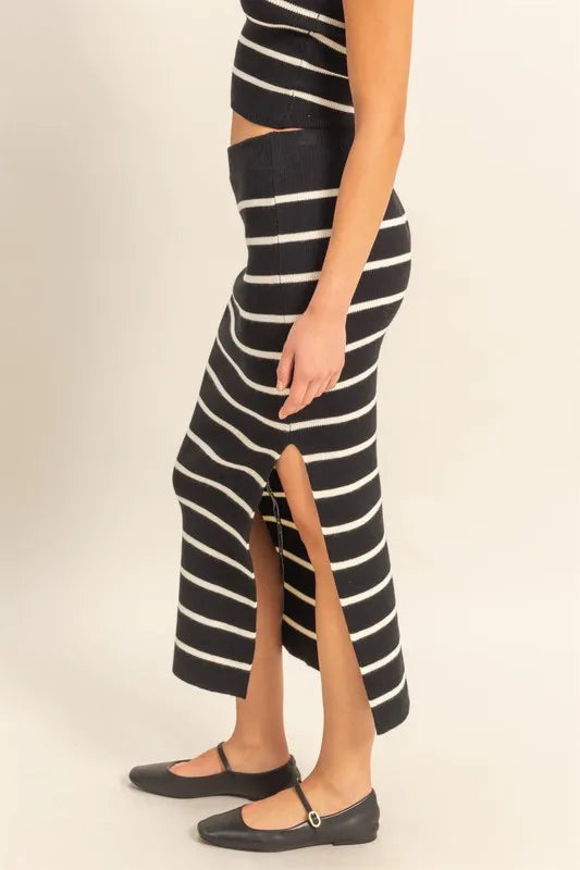 HYFVE Side Slit Striped Bodycon Sweater Skirt