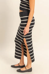 HYFVE Side Slit Striped Bodycon Sweater Skirt