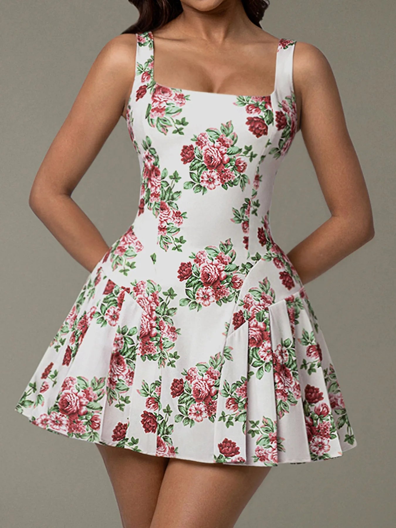 Floral Square Neck Mini Dress