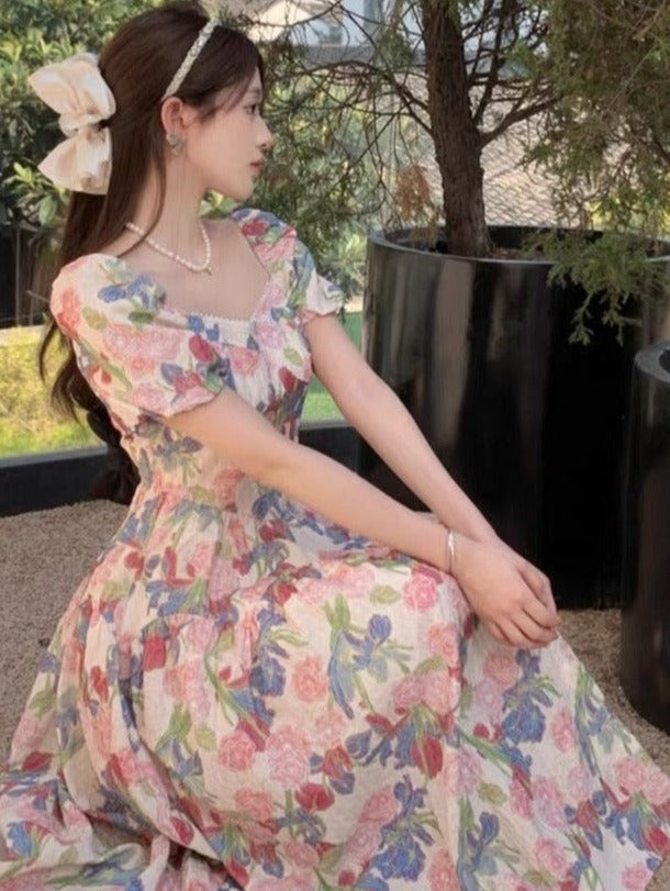 Dalila Floral Pearl Decorated Vintage-Inspired Dress
