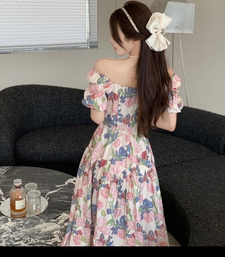 Dalila Floral Pearl Decorated Vintage-Inspired Dress