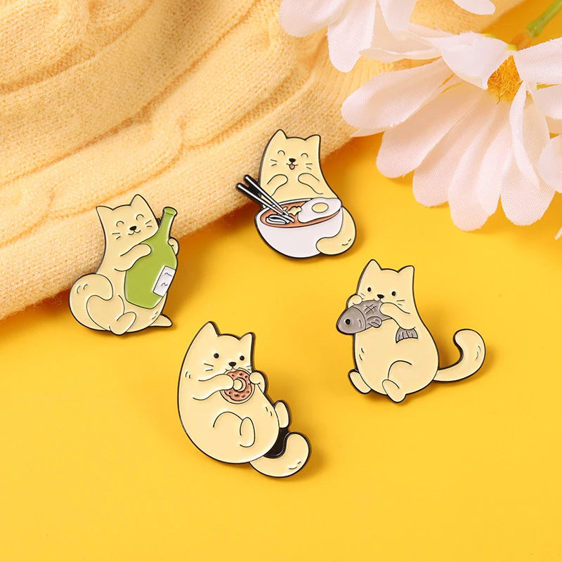 Creative Cute Greedy Cat Pins