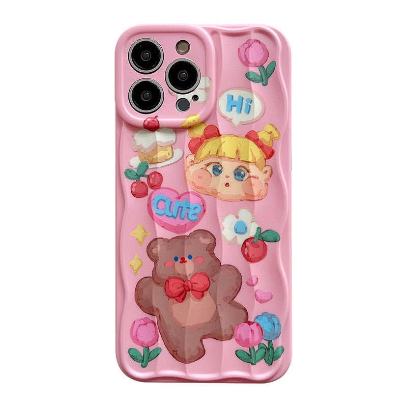 Cute Pink Oil Painting Bear Phone Case