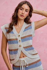 SO ME Multi Color Stripe Low Gauge Sweater Vest Top
